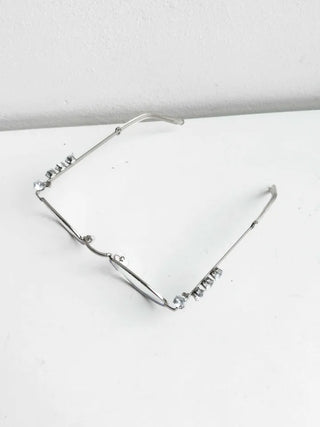 Silver Cubic Gem Geek Chic Nerd Round Glasses Frame