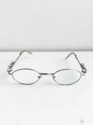 Silver Cubic Gem Geek Chic Nerd Round Glasses Frame
