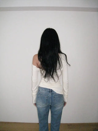 Natural flared semi-bootcut denim pants in light blue