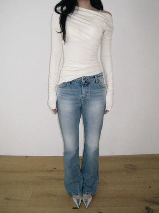 Natural flared semi-bootcut denim pants in light blue