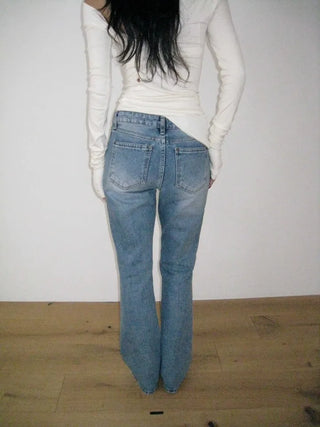Natural flared semi-bootcut denim pants in light blue