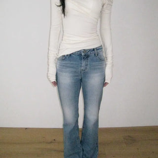 Natural flared semi-bootcut denim pants in light blue