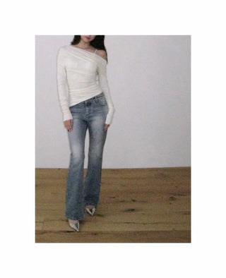 Natural flared semi-bootcut denim pants in light blue