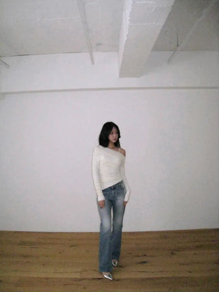 Natural flared semi-bootcut denim pants in light blue