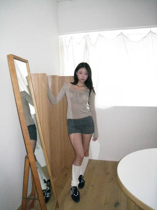 inner sera tie v-neck long-sleeved knit