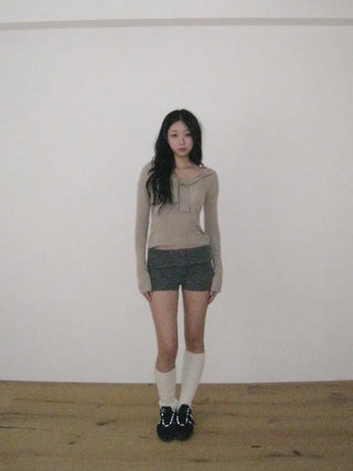 inner sera tie v-neck long-sleeved knit