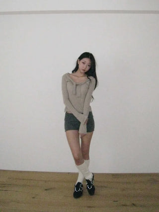 inner sera tie v-neck long-sleeved knit