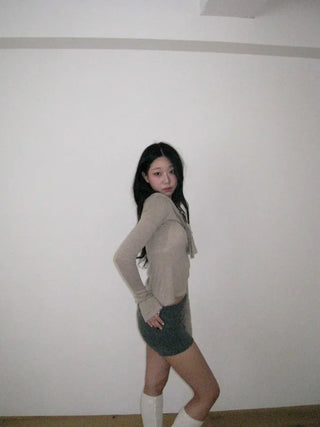 inner sera tie v-neck long-sleeved knit