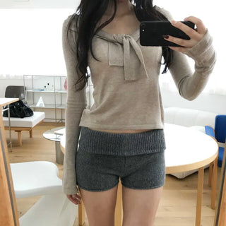 inner sera tie v-neck long-sleeved knit