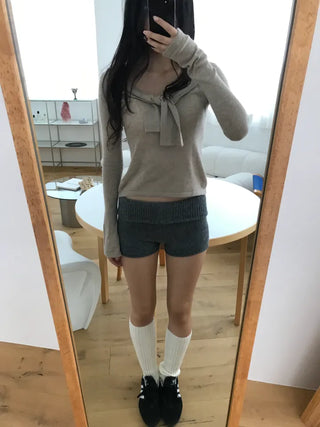 inner sera tie v-neck long-sleeved knit