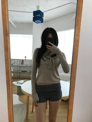 inner sera tie v-neck long-sleeved knit