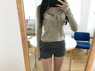 inner sera tie v-neck long-sleeved knit