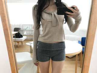 inner sera tie v-neck long-sleeved knit