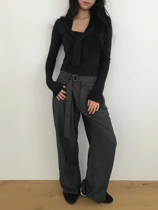 inner sera tie v-neck long-sleeved knit