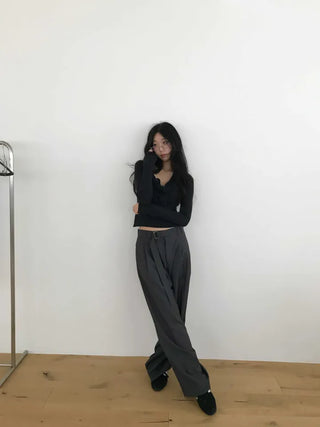 inner sera tie v-neck long-sleeved knit