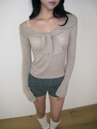 inner sera tie v-neck long-sleeved knit
