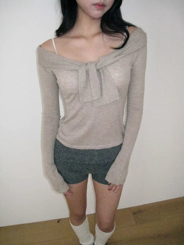 inner sera tie v-neck long-sleeved knit