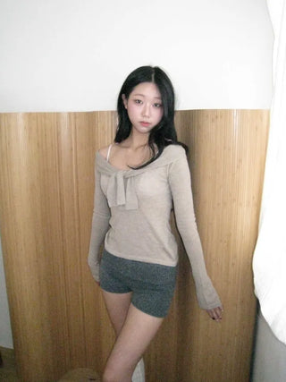 inner sera tie v-neck long-sleeved knit