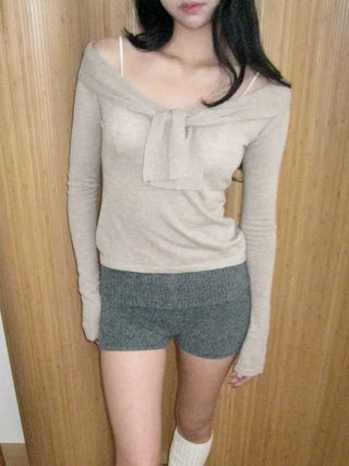 inner sera tie v-neck long-sleeved knit