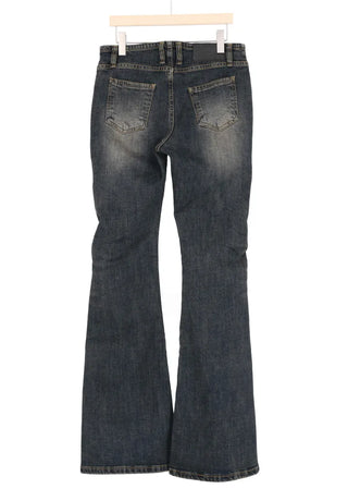 Curved low-rise slim bootcut denim pants