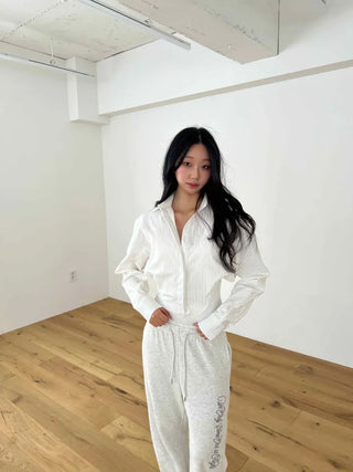 Bodysuit cropped striped white shirt