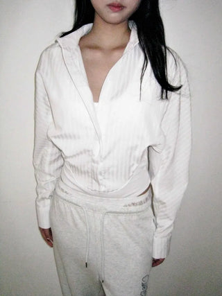 Bodysuit cropped striped white shirt