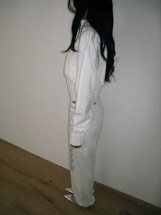 Bodysuit cropped striped white shirt