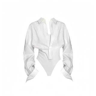 Bodysuit cropped striped white shirt