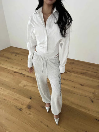 Bodysuit cropped striped white shirt