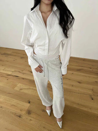 Bodysuit cropped striped white shirt