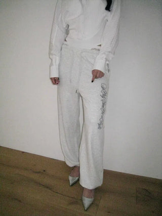 lace sagging banding layered English lettering jogger pants