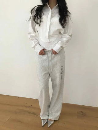 lace sagging banding layered English lettering jogger pants