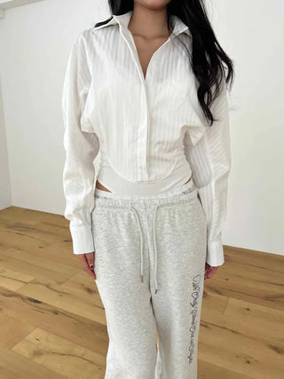 lace sagging banding layered English lettering jogger pants