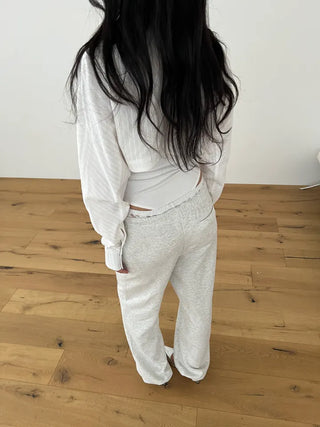 lace sagging banding layered English lettering jogger pants