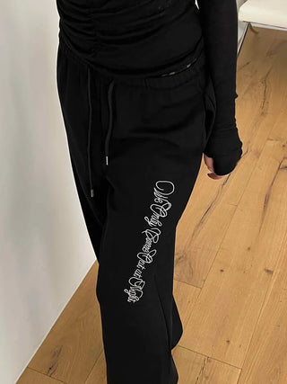 lace sagging banding layered English lettering jogger pants