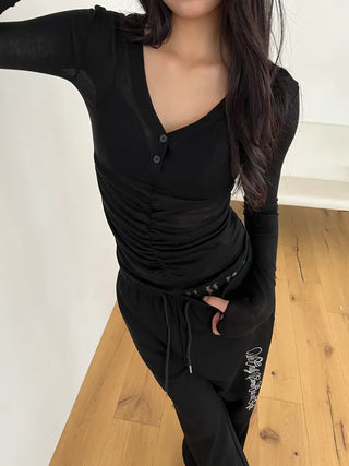 lace sagging banding layered English lettering jogger pants