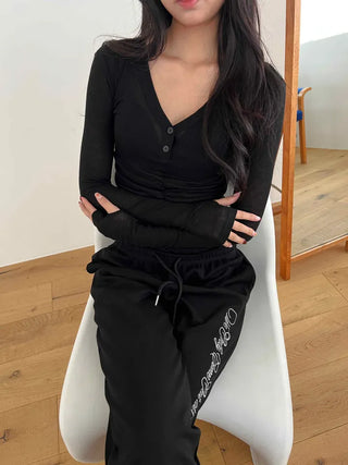 lace sagging banding layered English lettering jogger pants