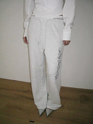 lace sagging banding layered English lettering jogger pants