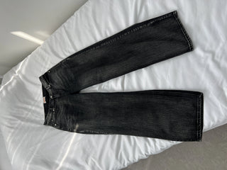 OOTJ/OOT Low-Rise Wide Black Crack Wash Denim Pants