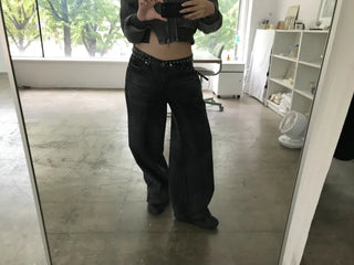 OOTJ/OOT Low-Rise Wide Black Crack Wash Denim Pants