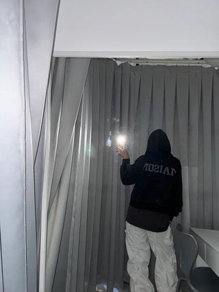 Semi-crop version. Maison Swallow Stone Cubic Lettering Two-Way Zipper Pigment Overfit Big Hooded Zip-Up