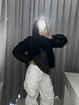 Semi-crop version. Maison Swallow Stone Cubic Lettering Two-Way Zipper Pigment Overfit Big Hooded Zip-Up