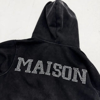 Semi-crop version. Maison Swallow Stone Cubic Lettering Two-Way Zipper Pigment Overfit Big Hooded Zip-Up