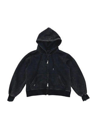 Semi-crop version. Maison Swallow Stone Cubic Lettering Two-Way Zipper Pigment Overfit Big Hooded Zip-Up