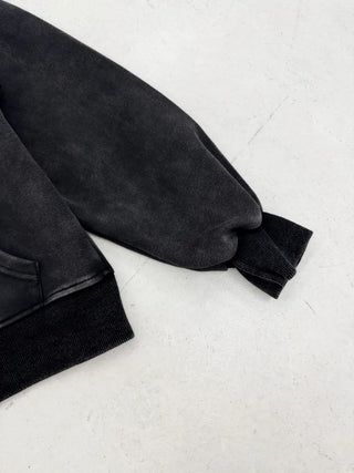 Semi-crop version. Maison Swallow Stone Cubic Lettering Two-Way Zipper Pigment Overfit Big Hooded Zip-Up