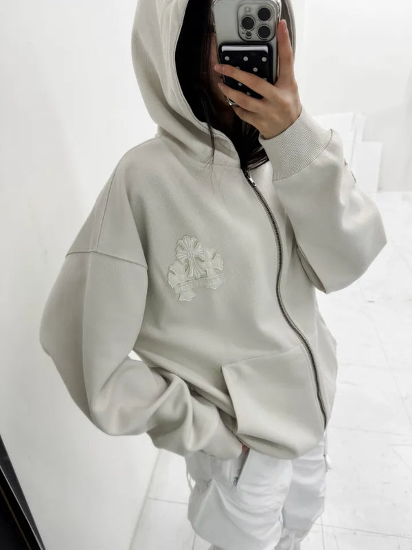 chrome cross patch back point overfit hooded zip-up