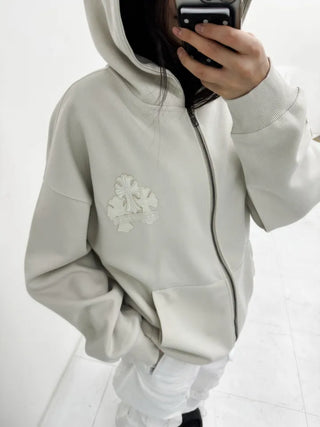 chrome cross patch back point overfit hooded zip-up