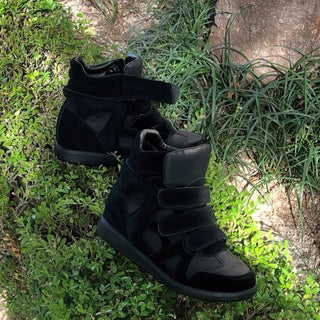 cowhide suede Velcro strap high-top stickers sneakers