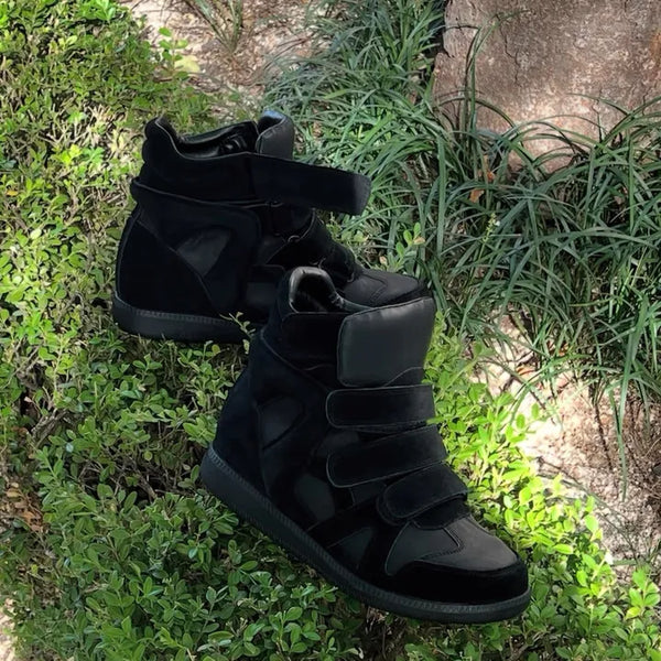 cowhide suede Velcro strap high-top stickers sneakers