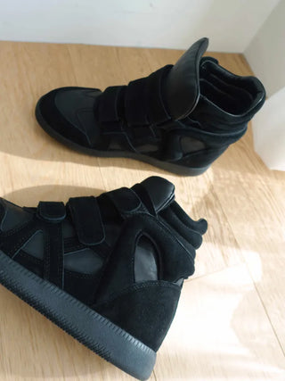 cowhide suede Velcro strap high-top stickers sneakers